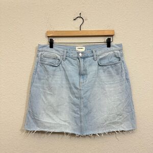 L'AGENCE Jolene Denim Mini Skirt Light Wash Frayed Raw Hem Cut-Off Sexy
